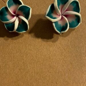 Plumeria Earrings with Pink and Green Accents